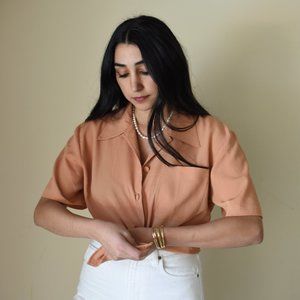 Vintage Salmon Textured Button Up Shirt